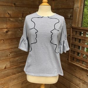 Puff bell sleeve top - faces embroidery - OS